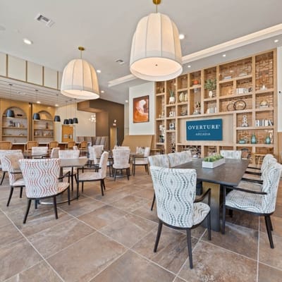 Seating area within Overture Arcadia's common space
