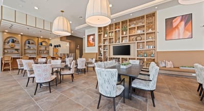 Modern lounge area with stylish seating and decor