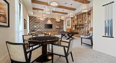 Interior view of a common area with seating and decor