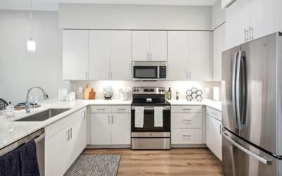Modern kitchen interior with stainless steel appliances