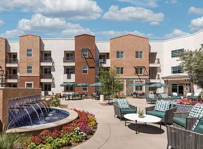 Beautiful outdoor courtyard with seating and landscaping