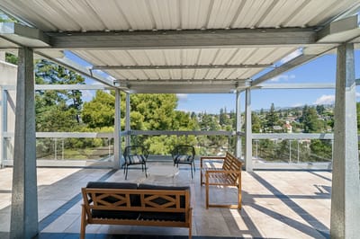 Outdoor seating area with a view