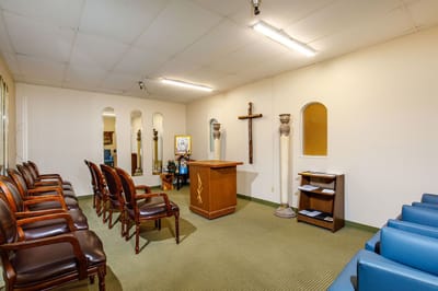 Interior of a small chapel with seating