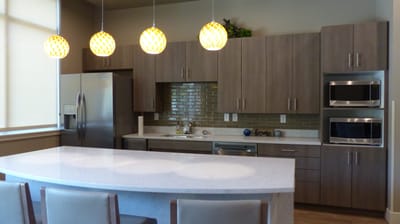 Modern kitchen interior with stylish lighting