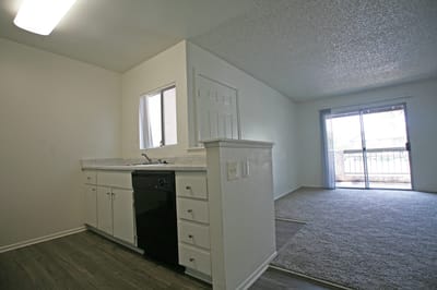 View of a kitchen and living area in a residential unit