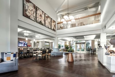 Bright, inviting dining area with residents and decor