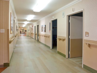 Interior hallway of a senior living facility