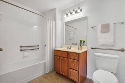Bright bathroom with modern fixtures and decor