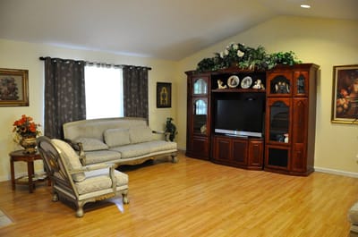 Cozy common area with a sofa and decorations