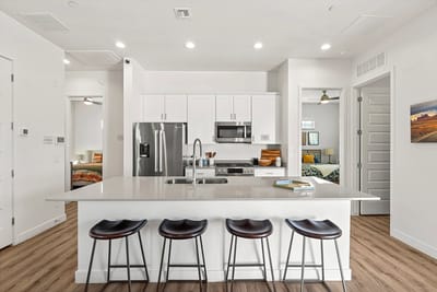 Modern kitchen in a senior living facility apartment