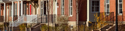 Exterior view of residential buildings with porches