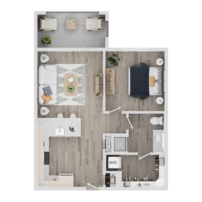 A floor plan layout of a one-bedroom apartment