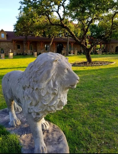 Statue of a lion in front of a nursing home