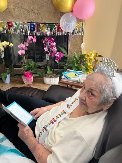 Resident celebrating a birthday with decorations