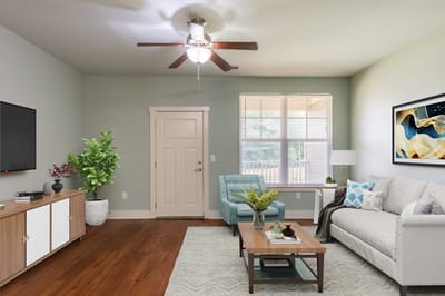 Bright living room in a senior living facility