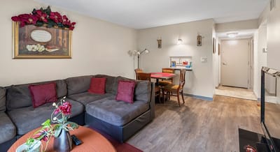 Cozy interior of a resident living area with flowers