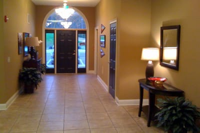 Interior hallway of the facility with light fixtures