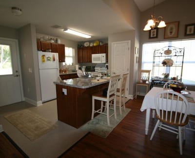 Bright, modern kitchen area in a senior living facility