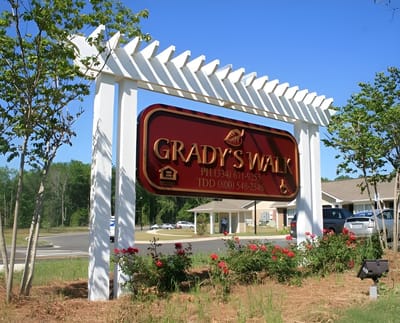 Facility logo sign at Grady's Walk entrance