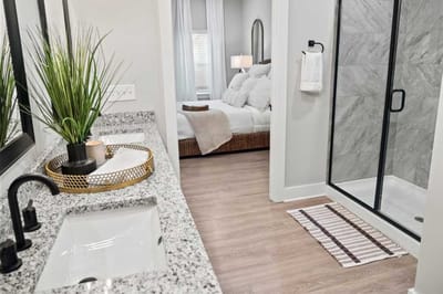 Well-decorated interior bathroom with modern features