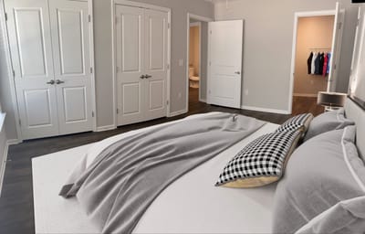 Bright interior of a resident bedroom with modern decor