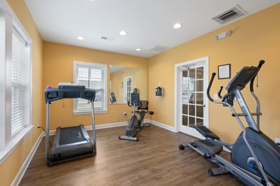 Fitness area with exercise equipment