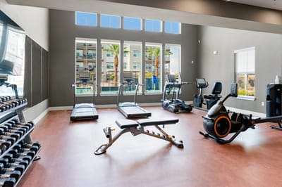 Interior of a fitness room with exercise equipment
