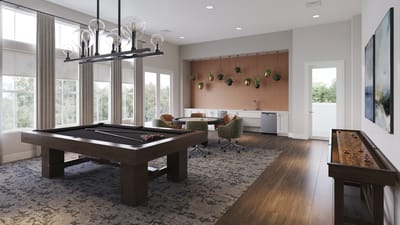 Common area with a pool table and seating