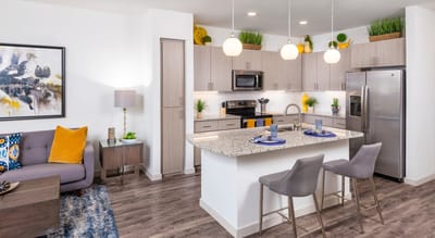 Modern kitchen area in a senior living facility