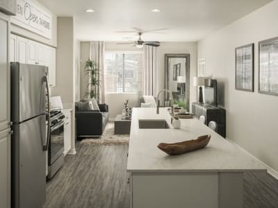 Bright communal living area with modern decor