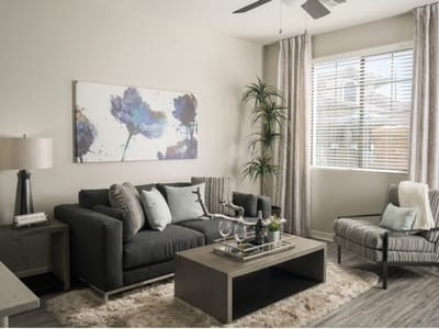 Bright interior lounge with modern furniture and decor