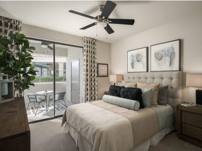 Cozy resident room with balcony access