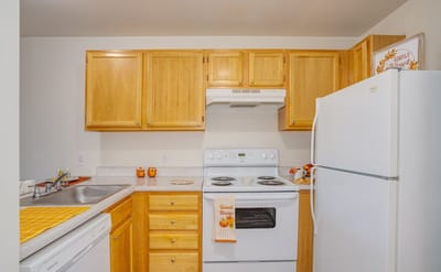 Well-equipped kitchen in a senior living apartment