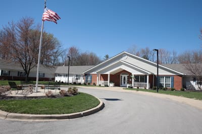 Exterior view of a senior living facility entrance