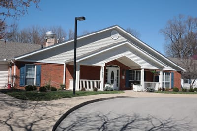 Exterior view of a senior living facility entrance