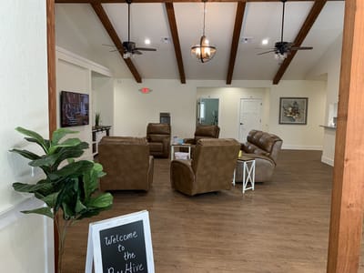 A cozy common area inside the facility with seating
