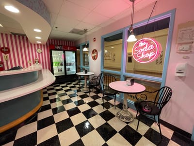 Interior view of the Soda Shop with seating