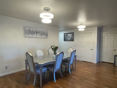 Elegant dining area with a large table and chairs