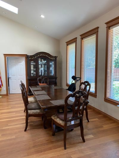 Interior view of a dining table in a well-lit room