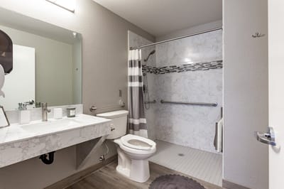 Modern bathroom with shower and sink