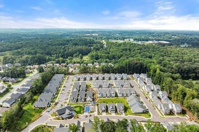 Aerial view of the senior living campus among greenery