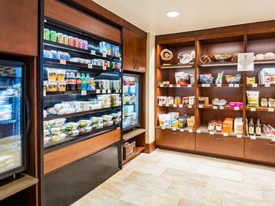 Interior view of a snack area with drinks and snacks
