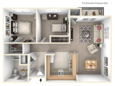 Floor plan of a 2-bedroom apartment layout