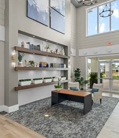 Bright and inviting lobby with decorative elements