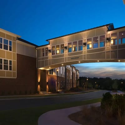 Exterior view of Columbia Brookside facility at dusk
