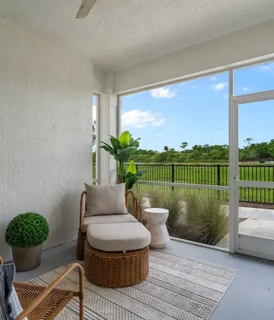 Cozy outdoor seating area with greenery