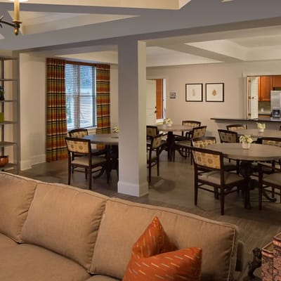 Interior common area with dining tables and chairs