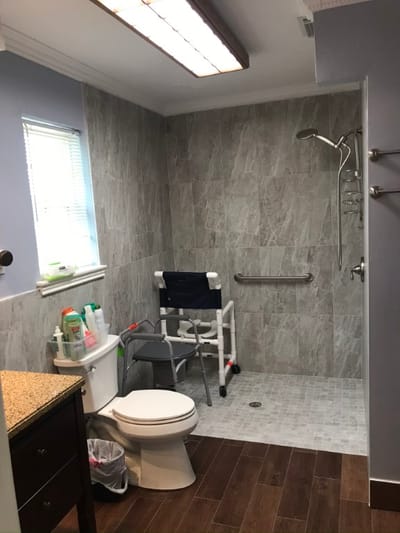 Accessibility bathroom equipped with support features