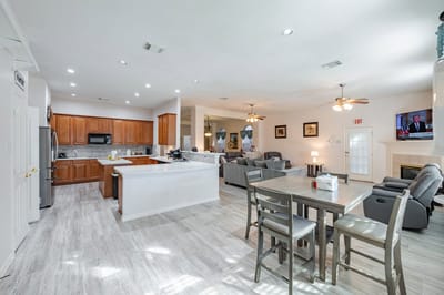 Bright and open interior common area with furniture