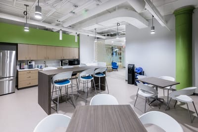 Bright, modern kitchen area in an assisted living facility